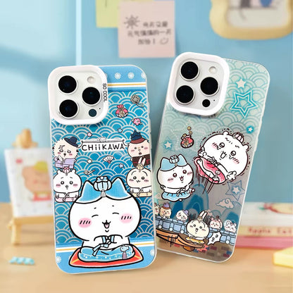 Japanese Cartoon ChiiKawa Korean Dress Up Laser Case | Chiikawa Hachiware Usagi - iPhone Case 11 12 13 14 15 16 16e 17 17e Pro Promax