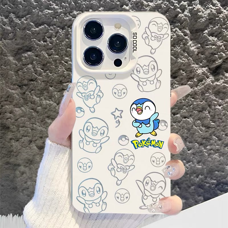 Japanese Cartoon Pokemon Matt & Silver Case Part2 | Psyduck Snorlax Gengar Piplup Rowlet Jirachi 6 Styles - Phone Case Samsung Galaxy S26 S25 S24 S23 S22 S21 FE Ultra Edge