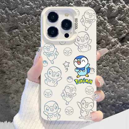 Japanese Cartoon Pokemon Matt & Silver Case Part2 | Psyduck Snorlax Gengar Piplup Rowlet Jirachi 6 Styles - Phone Case Samsung Galaxy S26 S25 S24 S23 S22 S21 FE Ultra Edge