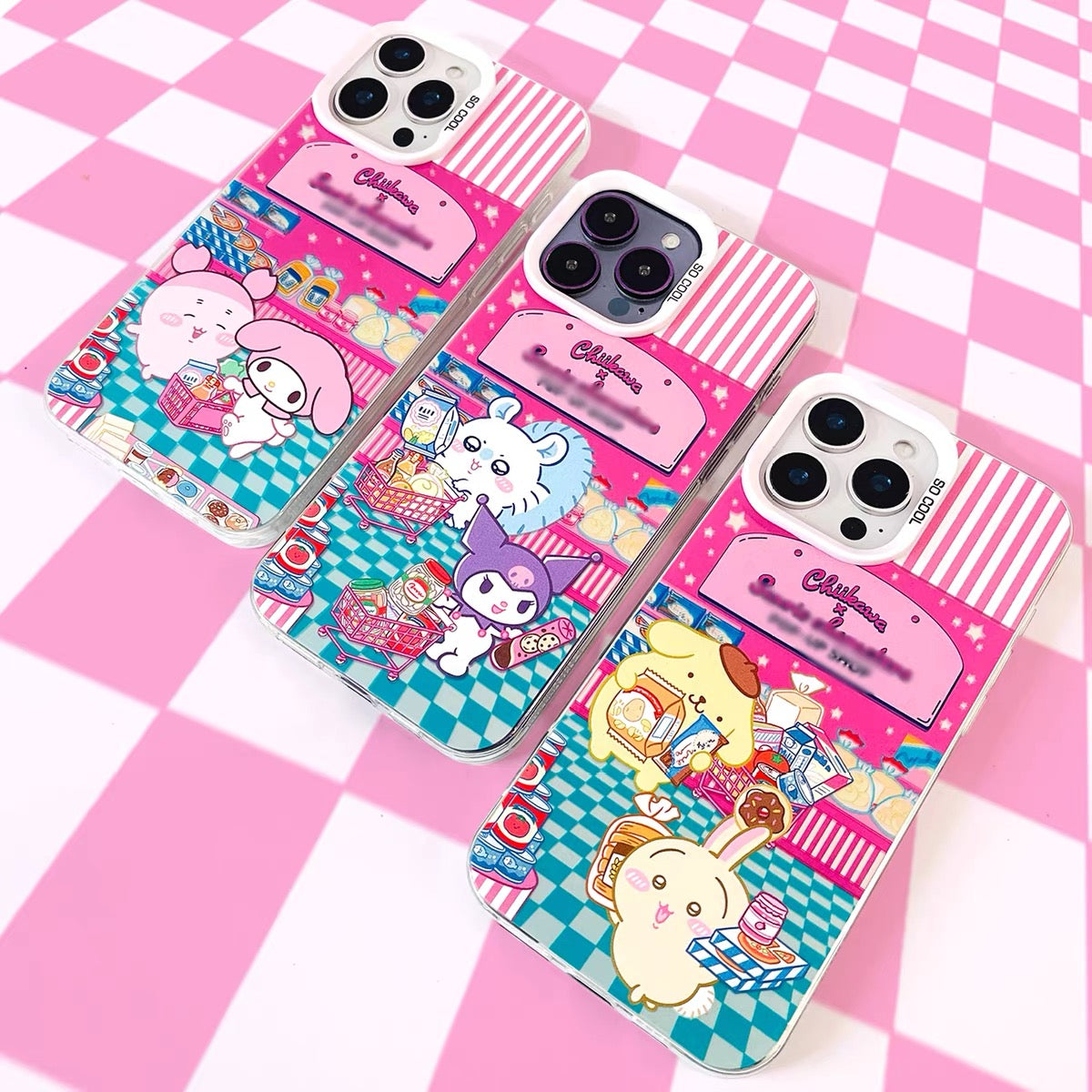 Japanese Cartoon ChiiKawa x Sanrio Pop Up Store Laser Case | Chiikawa Hachiware Usagi Momonga Shisa Crab 6 Styles - iPhone Case 11 12 13 14 15 16 16e 17 17e Pro Promax