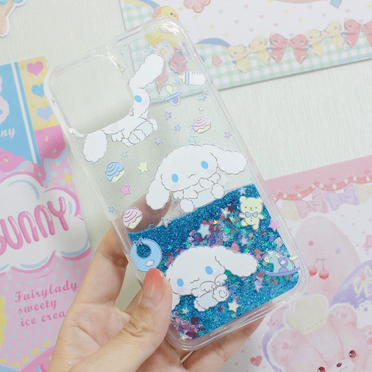 Japanese Cartoon Cinnamoroll Baby Angel - Blue Glitter QuickSand iPhone Case 6 7 8 PLUS SE2 XS XR X 11 12 13 14 15 Pro Promax 12mini 13mini