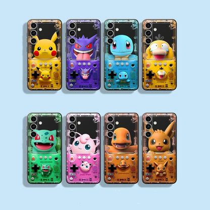 Japan Cartoon Pokemon Fun 3D Print Game Console Version Colour Silicon Case | Pikachu Bulbasaur Squirtle Charmander Psyduck Jigglypuff Eevee Gengar - Phone Case Samsung Galaxy S26 S25 S24 S23 S22 S21 FE Ultra Edge