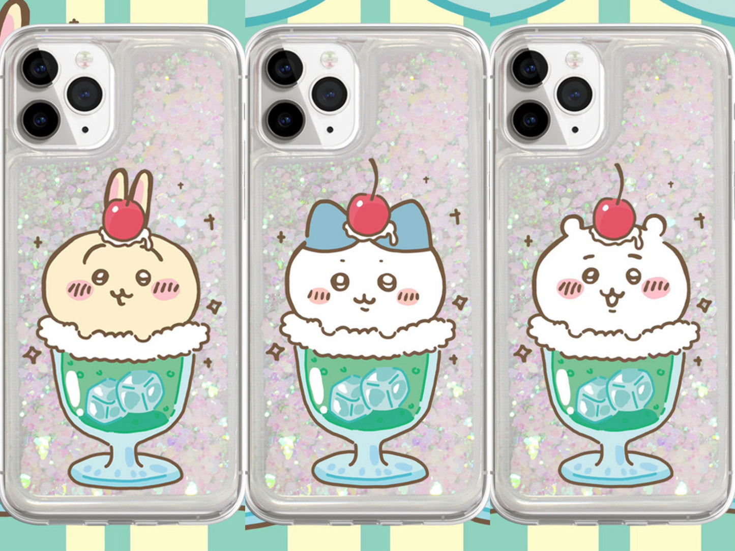 Japanese Cartoon Chiikawa Ice Cream Cup | ChiiKawa Hachiware Usagi Glitter QuickSand iPhone Case 6 7 8 PLUS SE2 XS XR X 11 12 13 14 15 Pro Promax 12mini 13mini