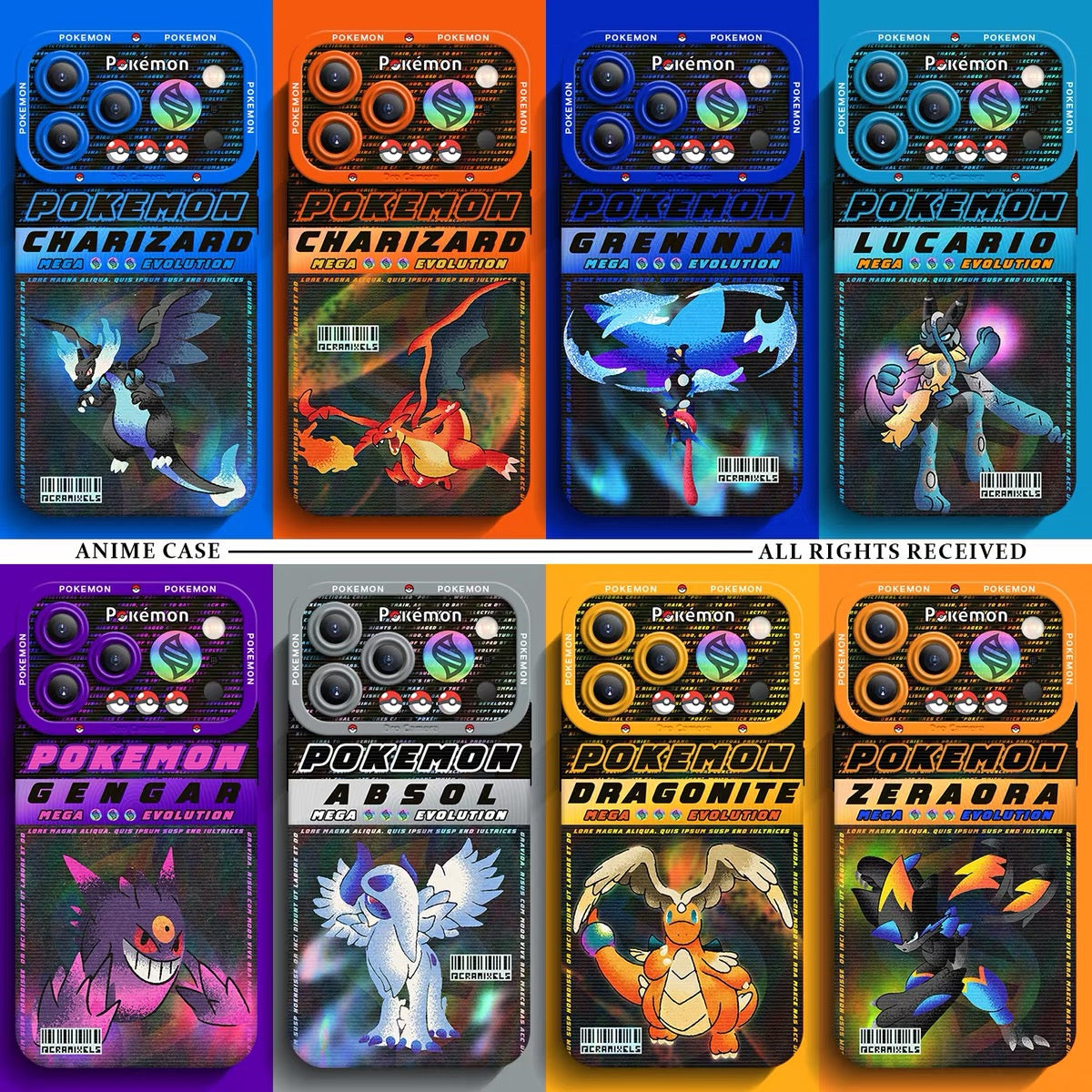 Japanese Cartoon Pokemon Silicone Case MEGA Evolution Holographic Version Part1 | Charmander X Y Greninja LucarioZ Gengar Absol Dragonite Zeraora 8 Styles - Phone Case Samsung Galaxy S26 S25 S24 S23 FE Ultra Edge