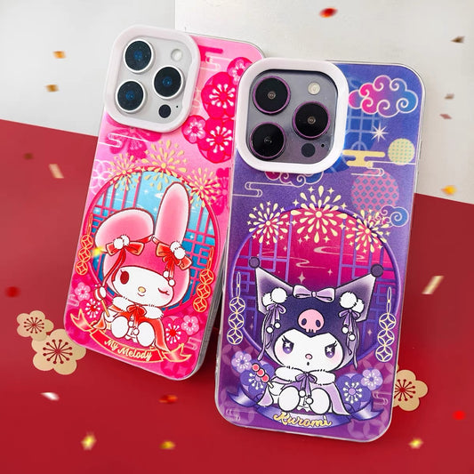 Japanese Cartoon Sanrio Chinese Princess Style Laser Case | My Melody Kuromi 2 Styles - Phone Case Samsung Galaxy S26 S25 S24 S23 S22 S21 FE Ultra Edge