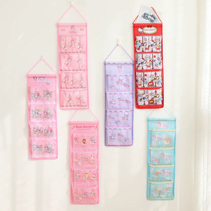 Sanrio Merry Go Round Wall Hanging Storage Caddy Bag | Hello Kitty My Melody Kuromi Little Twin Stars Cinnamoroll Sanrio Friends - Bedroom Girl Gift