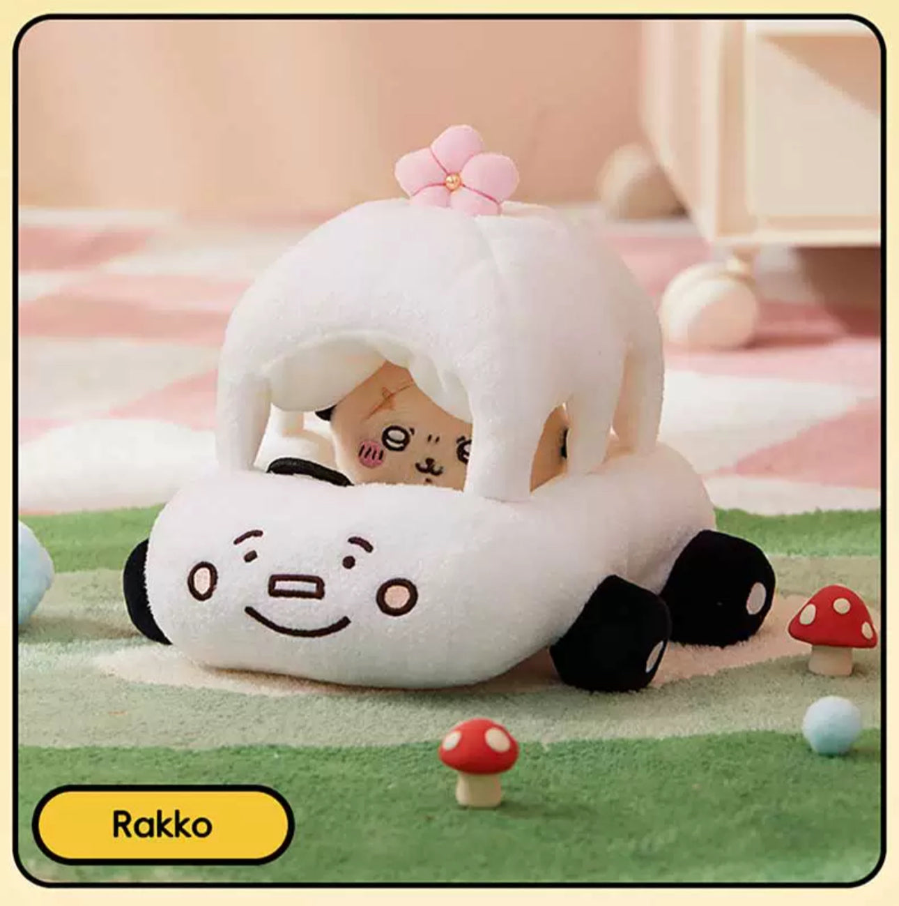 ChiiKawa X Miniso | Rakko with Car Plush Doll - Kawaii Doll Plush Cute Doll Decoration