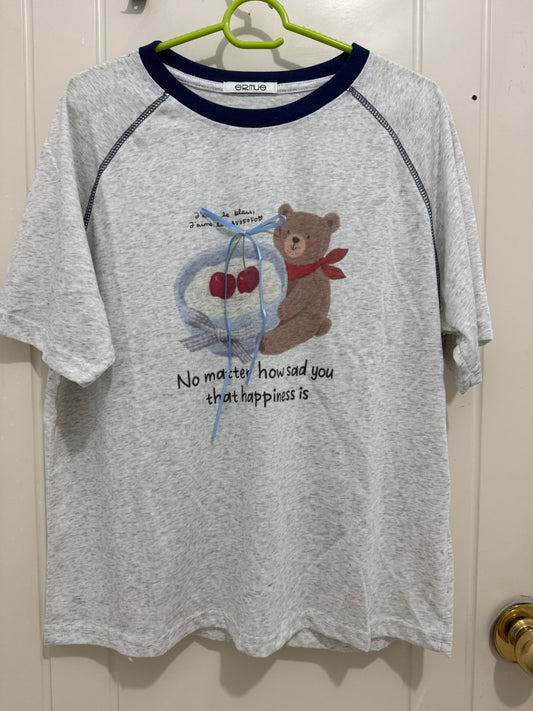 Korean Fashion Cute Animals Style T-Shirt Series | Yogurt Bear with Blue Line - Kawaii Fashion Items