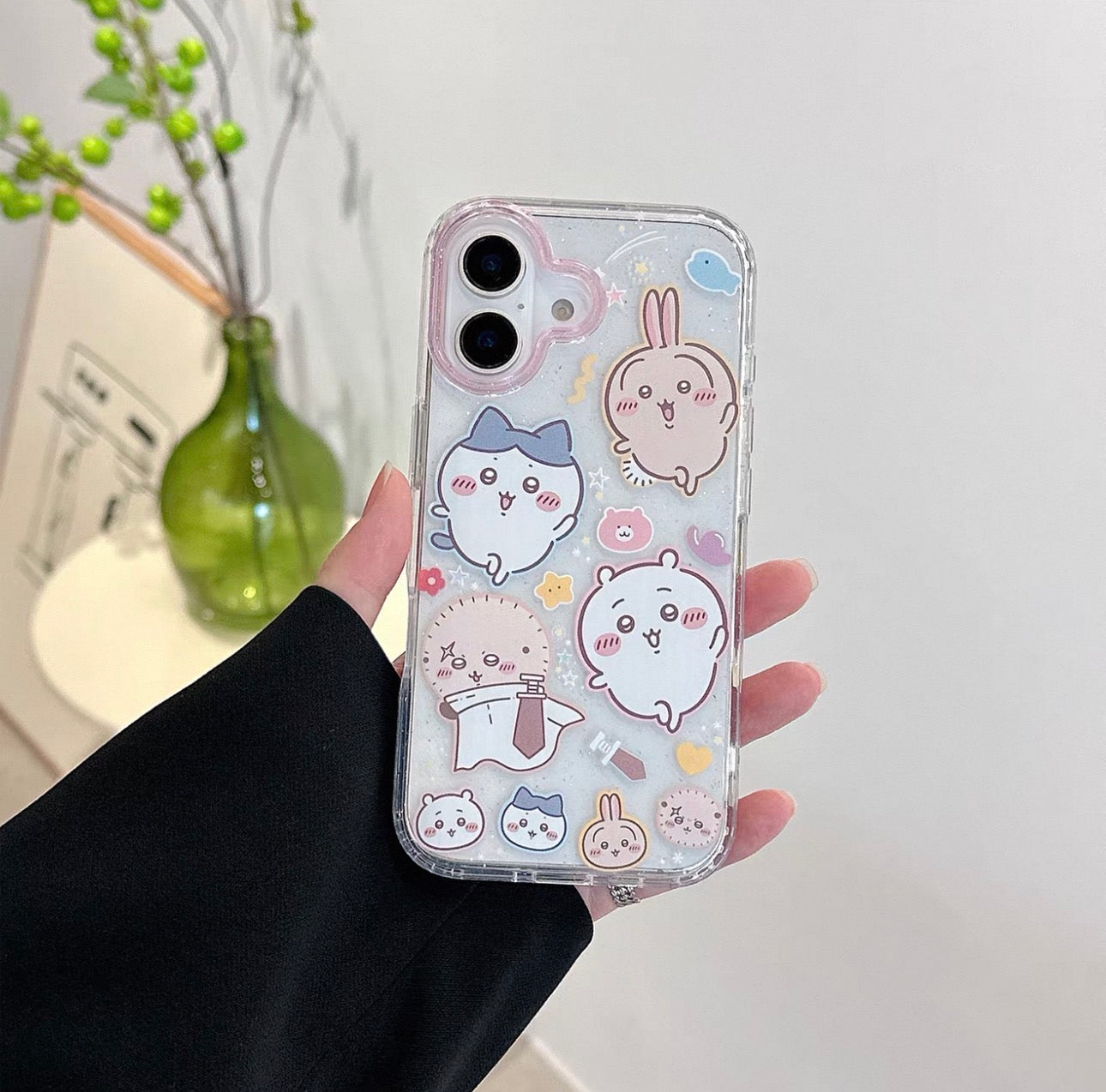 Japanese Cartoon ChiiKawa Gittler Colour Clear Case with Phone Strape | ChiiKawa Hachiware Usagi Momonga Rakko Kurimanju Shisa Furuhonya - iPhone Case Plus SE2 11 12 13 14 15 16 16e 17 17e Pro Promax 12mini 13mini