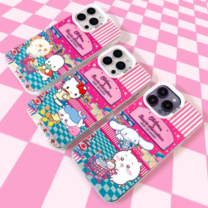 Japanese Cartoon ChiiKawa x Sanrio Pop Up Store Laser Case | Chiikawa Hachiware Usagi Momonga Shisa Crab 6 Styles - iPhone Case 11 12 13 14 15 16 16e 17 17e Pro Promax