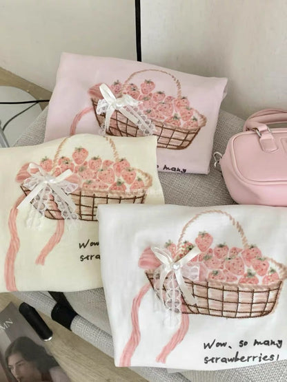 Korean Fashion Cute Fruits Style T-Shirt Series | Bling Strawberry Basket - Kawaii Fashion Items