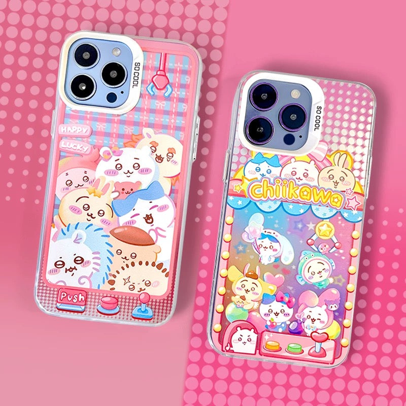 Japanese Cartoon ChiiKawa | Laser Doll Clip Machine Sanrio Friends Chiikawa Hachiware Usagi Momonga Shisa Crab - iPhone Case 11 12 13 14 15 16 Pro Promax