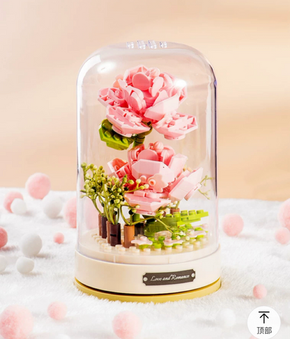 Block Building Romantic Flower Music Box | Hibiscus Rose Lily Bell Jasmine - DIY Valentine Wedding Handmade Gift