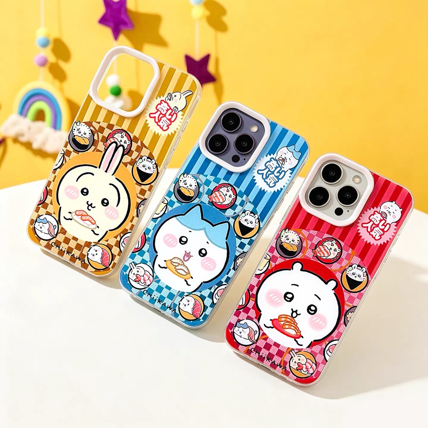Japanese Cartoon ChiiKawa with Sushi Laser Case | Chiikawa Hachiware Usagi - iPhone Case 11 12 13 14 15 16 16e 17 17e Pro Promax