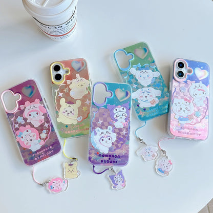 Japanese Cartoon Sanrio X Chiikawa iPhone Case with Strap | Laser  Kitty Chiikawa Cinnamoroll Hachiware Pompompurin Usagi Kuromi Momonga Melody Crab - iPhone CasePhone Case  7 8 PLUS SE2 XS XR X 11 12 13 14 15 16 Pro Promax 12mini 13mini