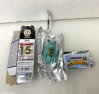 Japan Medicom Toy 100% Be@rbrick Series 33 | 'Lucky Cat' Blue Glow In The Dark - Retried Limited Rare Toy Collection