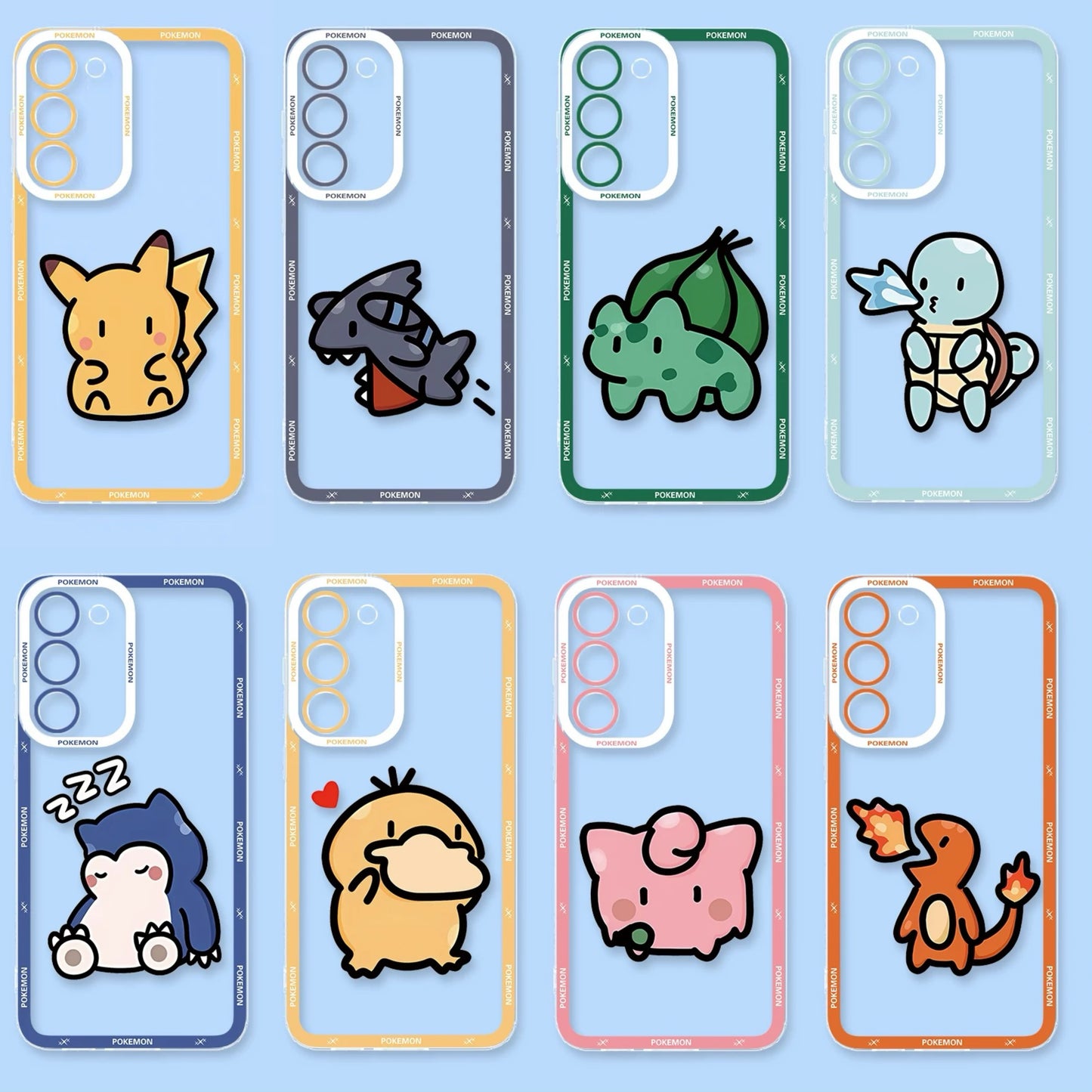 Japan Cartoon Pokemon Simple Cute Drawing | Pikachu Gible Bulbasaur Squirtle Snoriax Psyduck Jigglypuff Charmander - Phone Case Samsung Galaxy S26 S25 S24 S 23 S22 S21 FE Ultra Edge