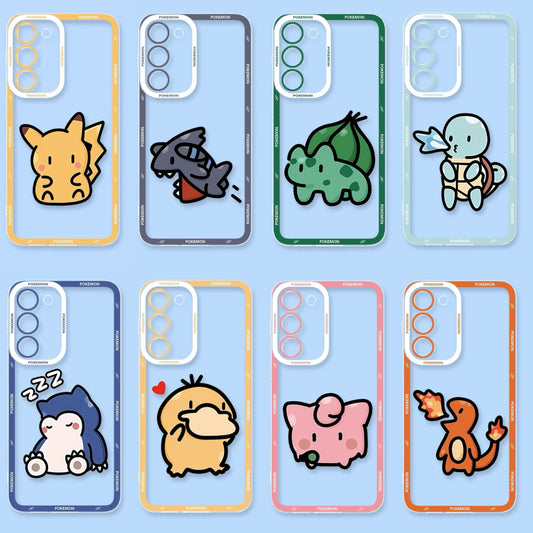 Japan Cartoon Pokemon Simple Cute Drawing | Pikachu Gible Bulbasaur Squirtle Snoriax Psyduck Jigglypuff Charmander - Phone Case Samsung Galaxy S26 S25 S24 S 23 S22 S21 FE Ultra Edge
