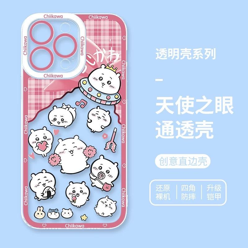 Japanese Cartoon ChiiKawa UFO Version Clean Case | Chiikawa Hachiware Usagi Momonga - iPhone Case PLUS SE2 XS XR X 11 12 13 14 15 16 16e 17 17e Pro Promax 12mini 13mini