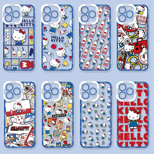 Japanese Cartoon Hello Kitty | Vintage Kitty Blue Version - iPhone Case PLUS SE2 XS XR X 11 12 13 14 15 16 16e 17 17e Pro Promax 12mini 13mini