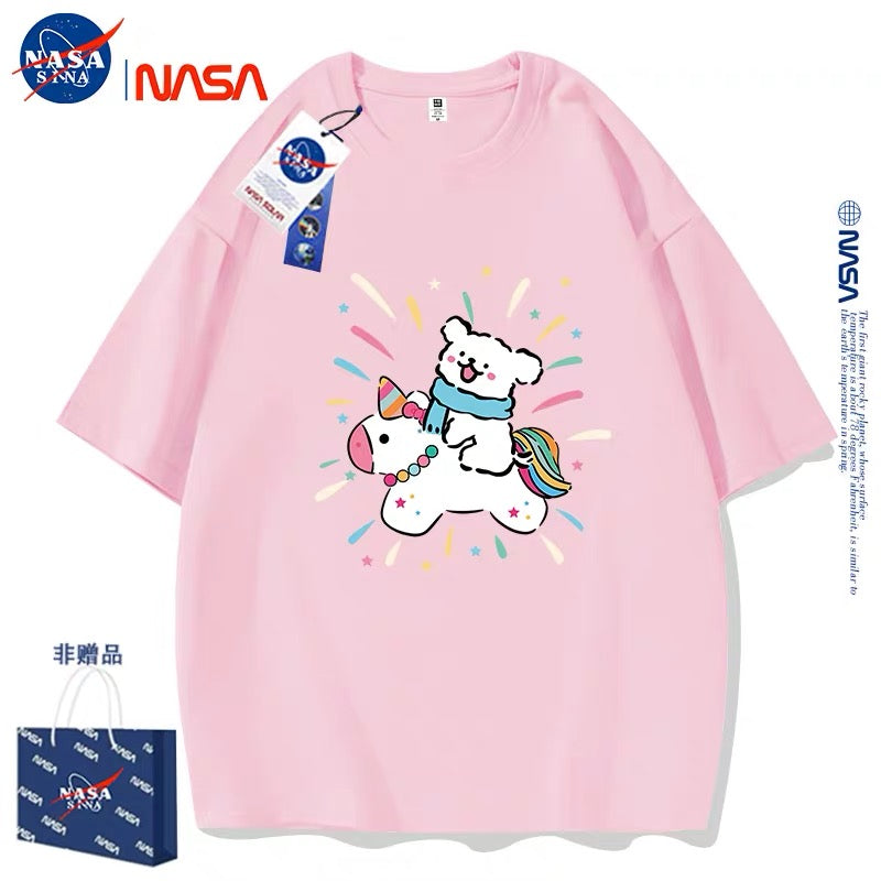 Cute Cartoon Doggie Maltese Puppy Style T-Shirt Series | Ride on Unicorn Part1 - Kawaii Fashion Items for Child & Adult Matching outfits for Parents and Children