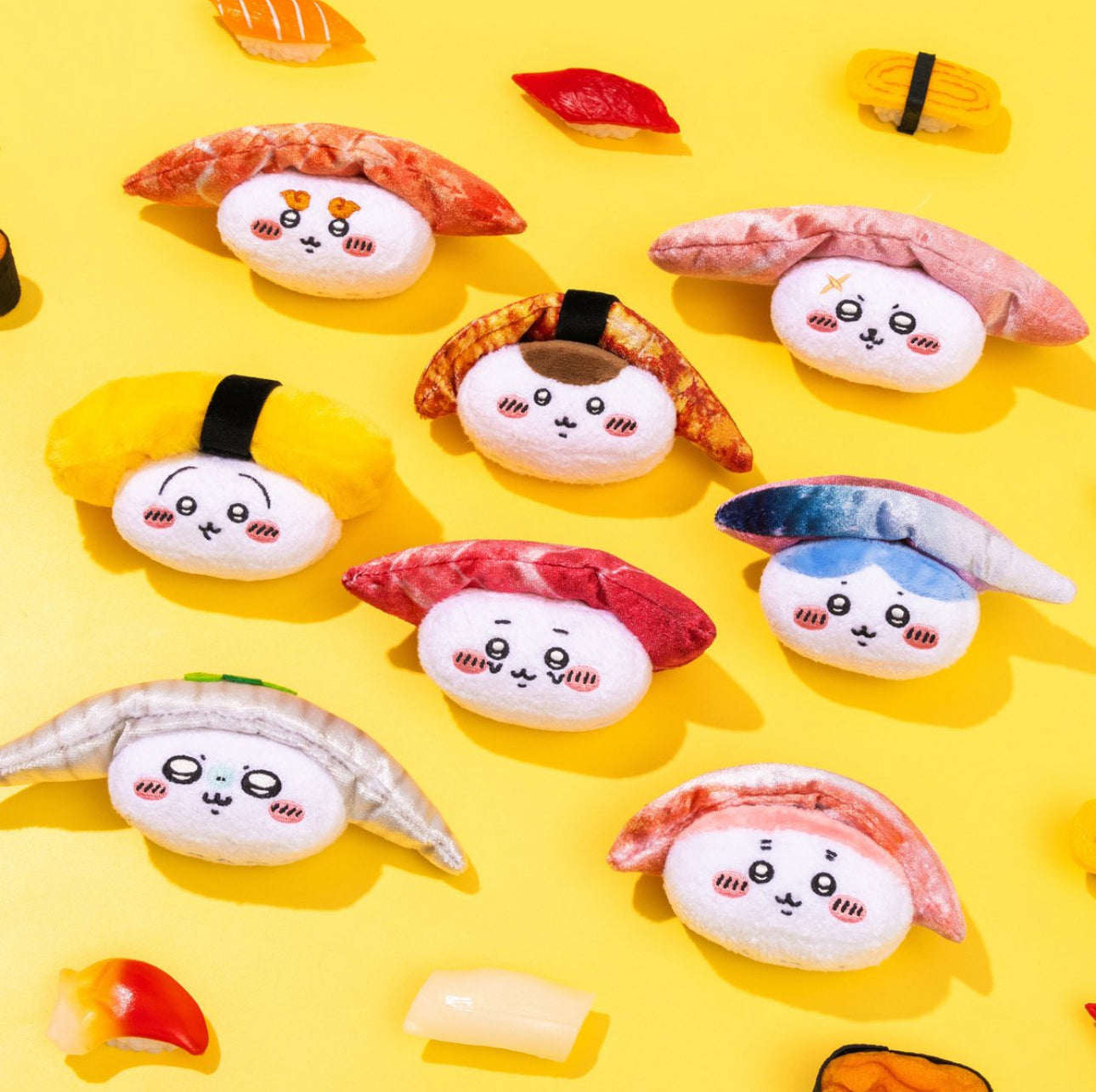 Japan ChiiKawa Sushi Lottery Serise | ChiiKawa Hachiware Usagi Momonga Kurimanju Rakko Shisa Crab - Mini Plush Doll 10cm Kawaii Room Decoration