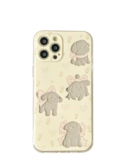 Lovely Puppy with Yellow Tulip iPhone case Kawaii Lovely Cute Lolita iPhone 6 7 8 PLUS SE2 XS XR X 11 12 13 14 15 Pro Promax 12mini 13mini