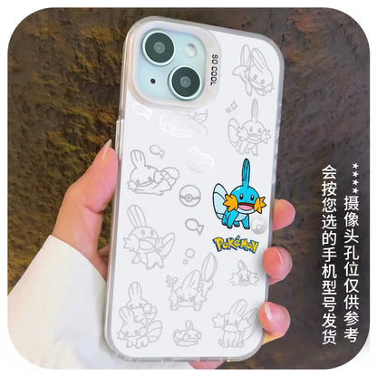 Japanese Cartoon Pokemon Matt & Silver Case Part5 | Chikorita Treecko Torchic Mudkip Sobble Sprigatito Maushold 7 Styles - iPhone Case PLUS SE2 XS XR X 11 12 13 14 15 16 16e 17 17e Pro Promax 12mini 13mini