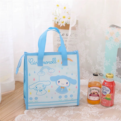 Japanese Cartoon Rainy Day Lunch Handbag | Hello Kitty My Melody Kuromi Cinnamoroll Pompompurin Pochacco Keroppi Hangyodon - Small Tote Bag Can Keep Warm Picnic