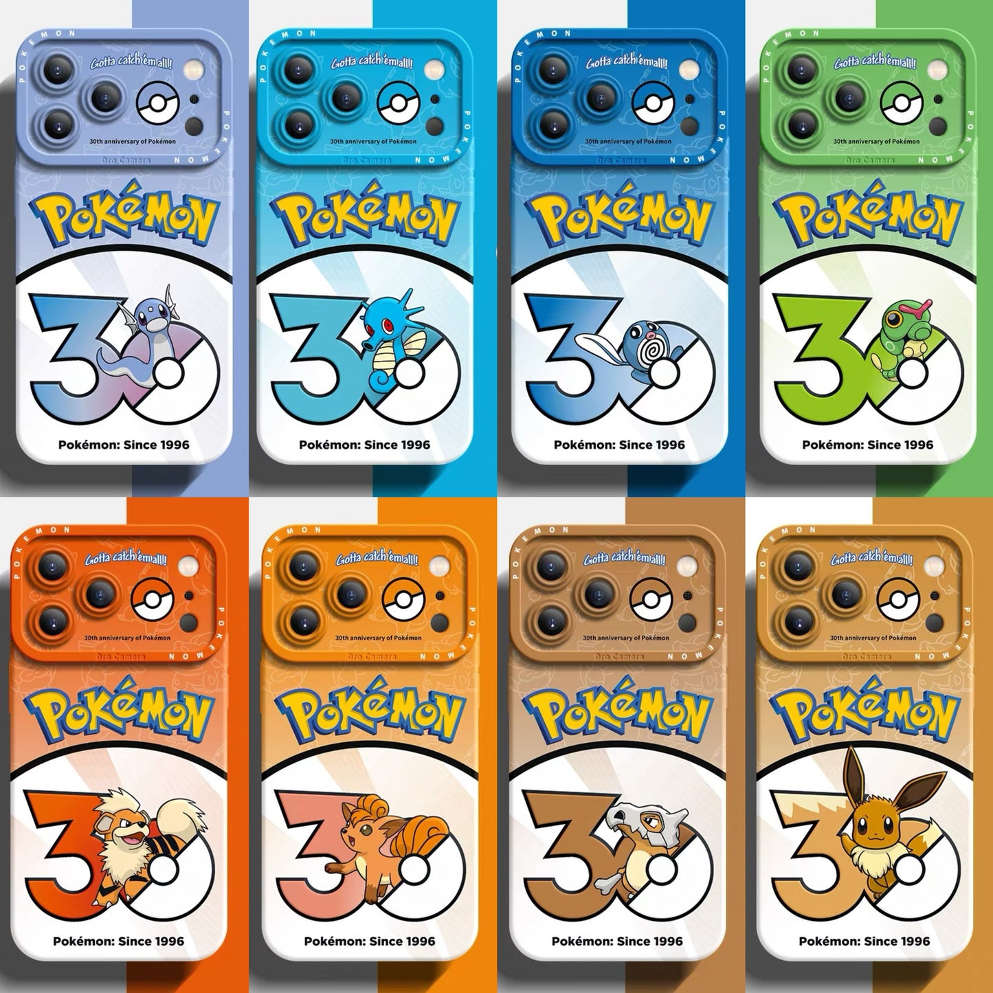 Japanese Cartoon Pokemon Silicone Case Pokemon 30 Anniversary Version Part2 | Dratini Horsea Poliwag Caterpie Growlithe Vulpix Cubone Eevee 8 Styles - iPhone Case PLUS SE2 XS XR X 11 12 13 14 15 16 16e 17 17e Pro Promax 12mini 13mini