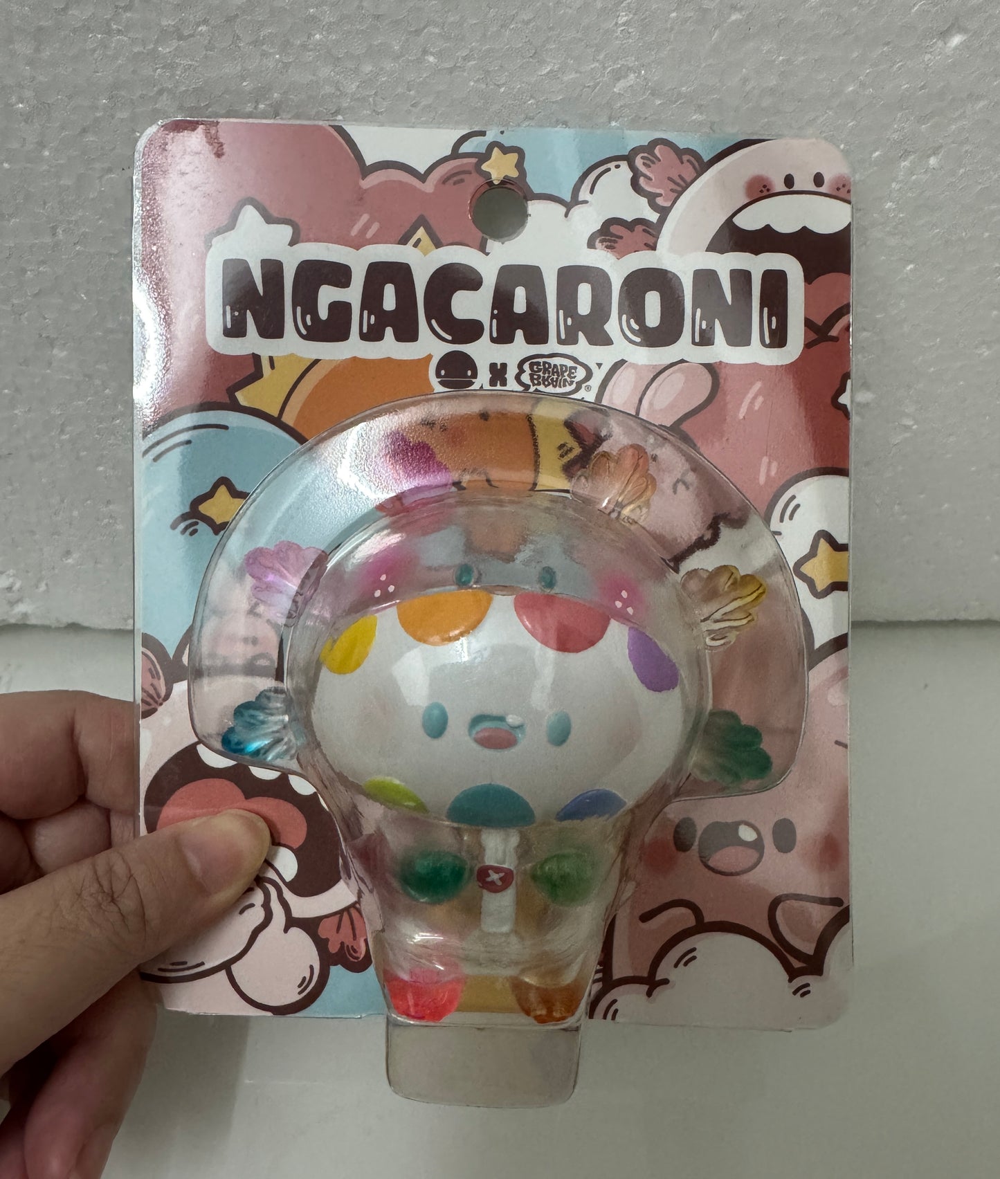 Japan Artist GRAPE BRAIN X Ngaew | Macaroni Ngacaroni Transparent White Version - Sofubi Figure Soft Vinyl Rare