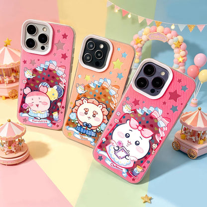 Japanese Cartoon ChiiKawa Happy Amusement Park Laser Case | Chiikawa Hachiware Usagi Momonga Shisa Crab - iPhone Case 11 12 13 14 15 16 16e 17 17e Pro Promax
