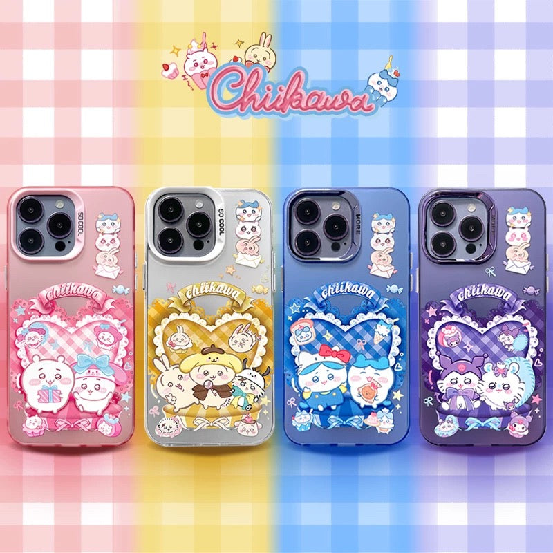 Japanese Cartoon ChiiKawa | Sweet Heart with Chiikawa My Melody Hachiware Hello Kitty Usagi Pompompurin Momonga Kuromi Laser - iPhone Case 11 12 13 14 15 16 Pro Promax