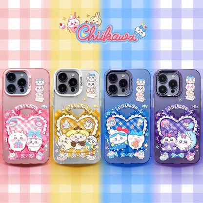 Japanese Cartoon ChiiKawa | Sweet Heart with Chiikawa My Melody Hachiware Hello Kitty Usagi Pompompurin Momonga Kuromi Laser - iPhone Case 11 12 13 14 15 16 Pro Promax