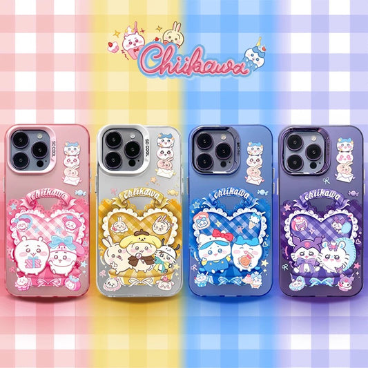 Japanese Cartoon ChiiKawa | Sweet Heart with Chiikawa My Melody Hachiware Hello Kitty Usagi Pompompurin Momonga Kuromi Laser - iPhone Case 11 12 13 14 15 16 Pro Promax