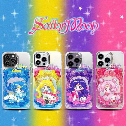 Japanese Cartoon Sanrio x Sailor Moon Laser Case | Hello Kitty My Melody Kuromi Cinnamoroll 5 Styles - iPhone Case 11 12 13 14 15 16 16e 17 17e Pro Promax