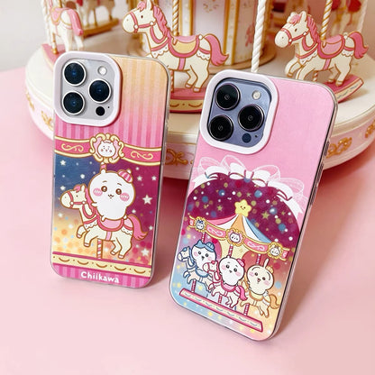 Japanese Cartoon ChiiKawa Go Round Laser Case | Merry Go Round with Chiikawa Hachiware Usagi - Phone Case Samsung Galaxy S26 S25 S24 S23 S22 S21 FE Ultra Edge