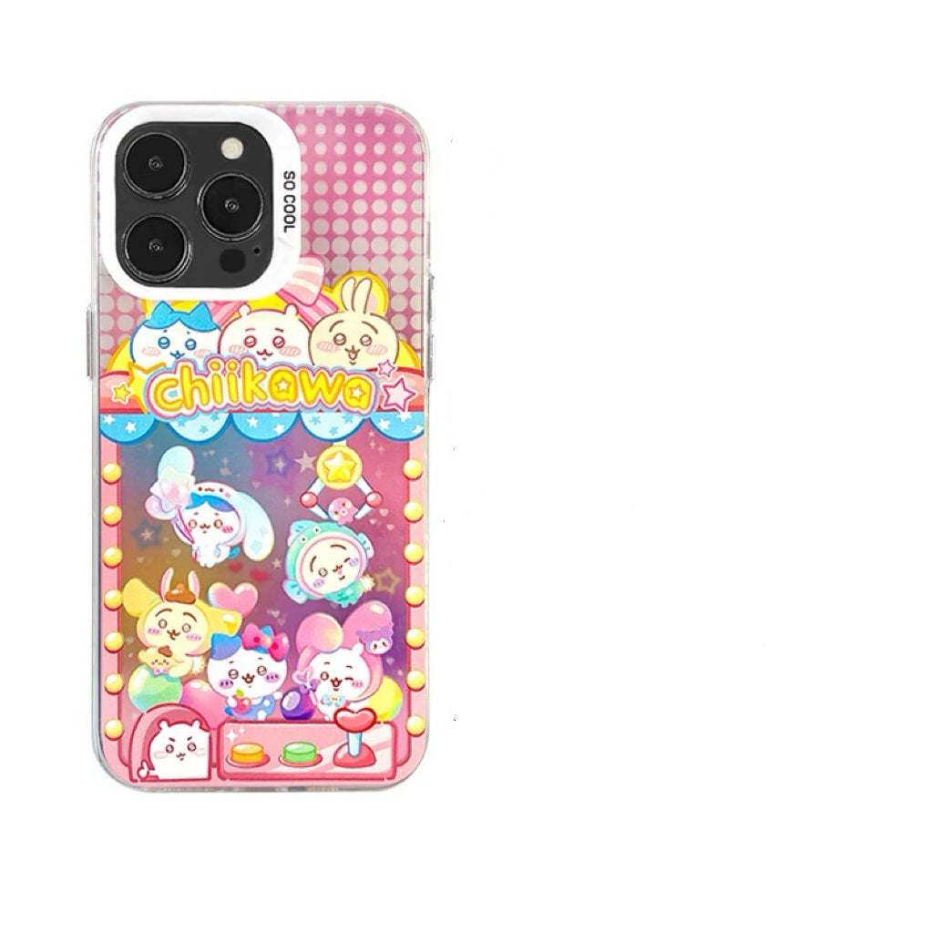 Japanese Cartoon ChiiKawa | Laser Doll Clip Machine Sanrio Friends Chiikawa Hachiware Usagi Momonga Shisa Crab - iPhone Case 11 12 13 14 15 16 Pro Promax