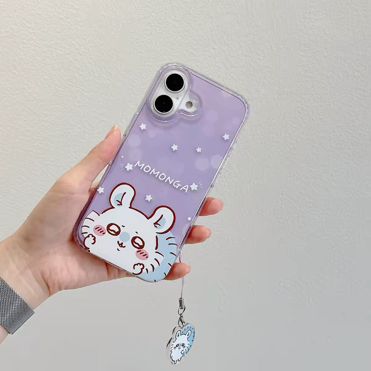 Japanese Cartoon ChiiKawa Gittler Colour Clear Case with Phone Strape | Say Hi Chiikawa Hachiware Usagi Momonga - iPhone Case Plus SE2 11 12 13 14 15 16 16e 17 17e Pro Promax 12mini 13mini