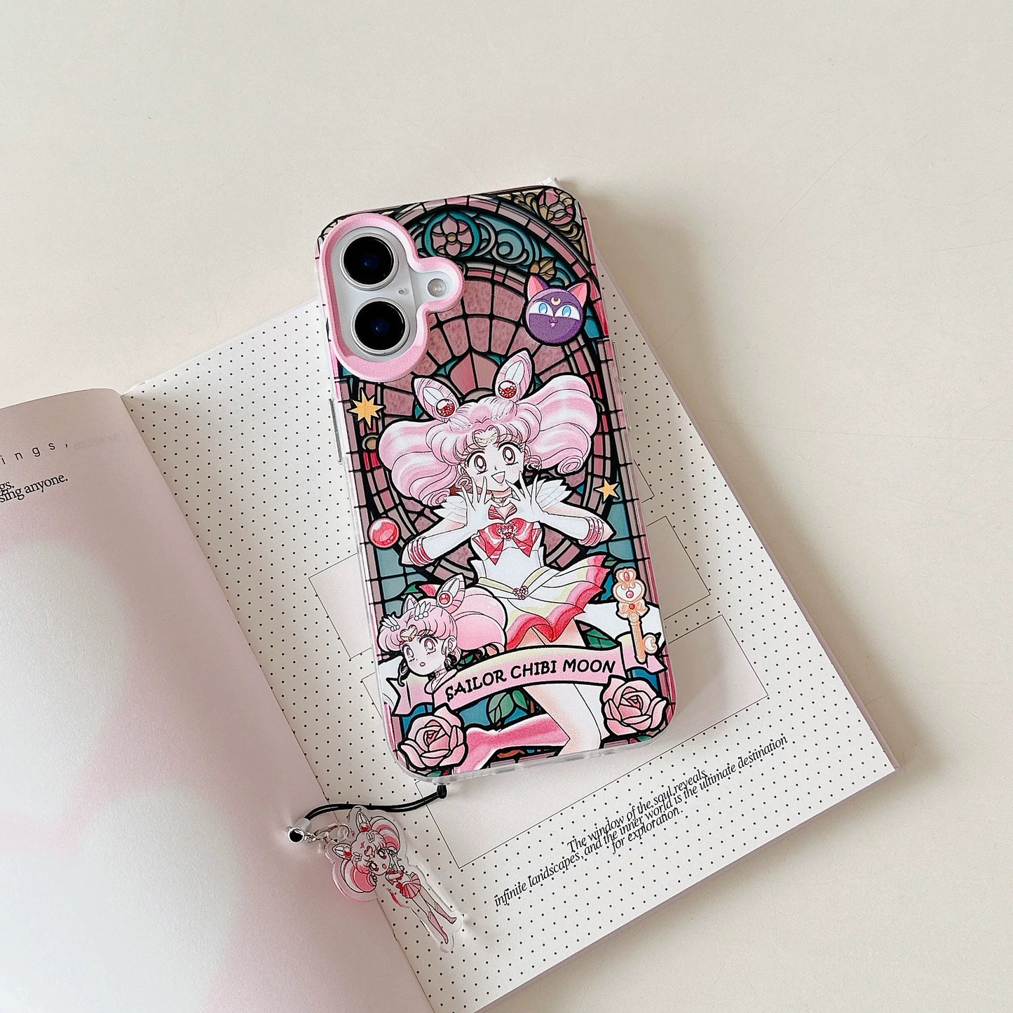 Japanese Cartoon Sailor Moon Phone Case with Strap Comic Version | Laser Glass Window Sailor Uranus Neptune Pluto Saturn Chibi Moon - Phone Case Samsung Galaxy S26 S25 S24 S23 S22 S21 FE Ultra Edge