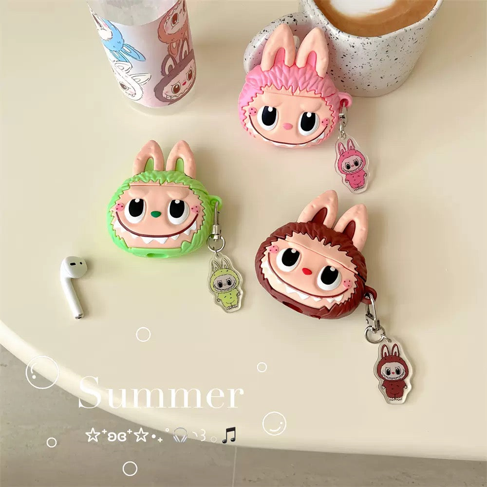 Cute Cartoon Silicone Labubu Zimomo with Keychain | Brown Pink Green - AirPods AirPodsPro AirPods3 Case