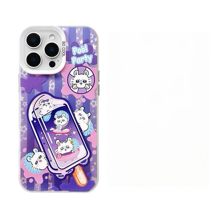 Japanese Cartoon ChiiKawa Summer Ice Bar Laser Case | ChiiKawa Hachiware Usagi Momonga - iPhone Case 11 12 13 14 15 16 16e 17 17e Pro Promax