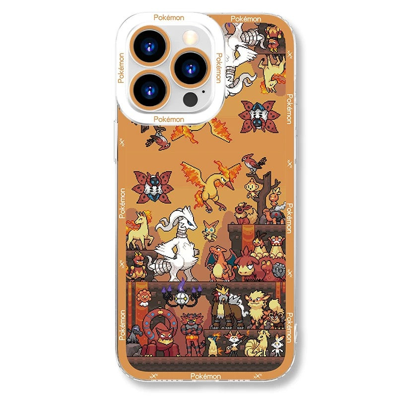 Japan Cartoon Pokemon Pixel Group Verison | Fire type - iPhone Case 6 7 8 PLUS SE2 XS XR X 11 12 13 14 15 16 16e Pro Promax 12mini 13mini
