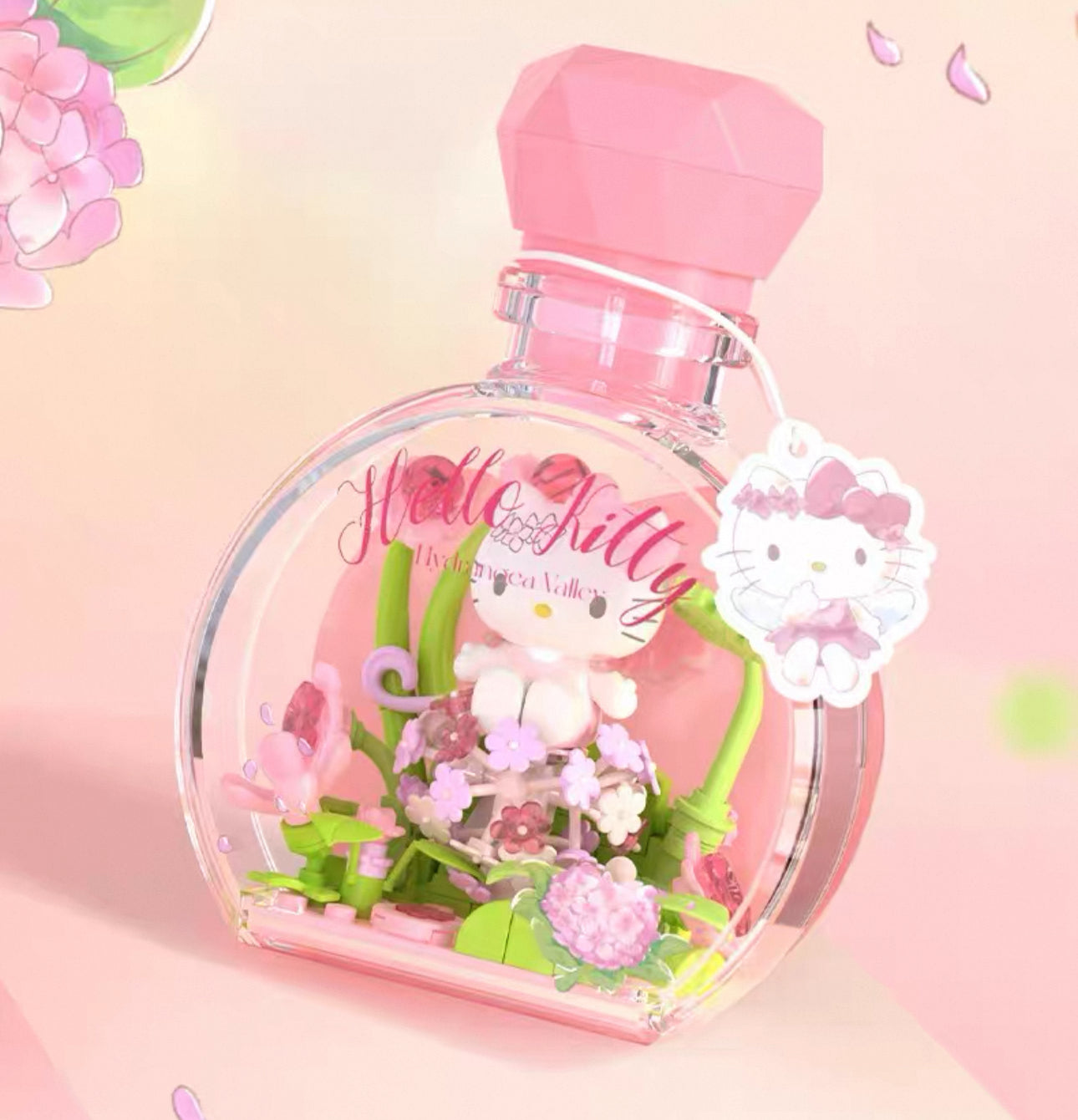 Sanrio Characters The Flower Angel in Perfume Bottle | Hello Kitty My Melody Kuromi Cinnamoroll Pompompurin Pochacco - Building Blocks Toy Collectable Mystery Blind Box with LED Light