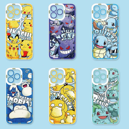Japan Cartoon Pokemon All Drawing Version | Pikachu Gengar Squirtle Snoriax Psyduck Bulbasaur - iPhone Case PLUS SE2 XS XR X 11 12 13 14 15 16 16e 17 17e Pro Promax 12mini 13mini
