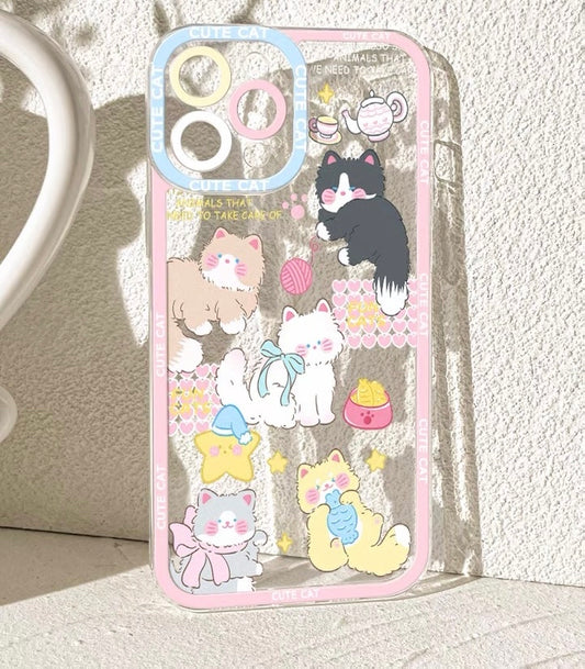 Lovely Cats Pastel Colour iPhone Case 6 7 8 PLUS SE2 XS XR X 11 12 13 14 15 Pro Promax 12mini 13mini