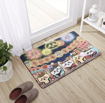 Japanese Cartoon ChiiKawa Soft Floor Mat | Restaurant Cafe Summer Festival ChiiKawa Hachiware Usagi - Kawaii Room Decoration items Cute Things