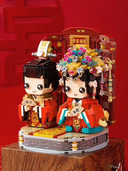 Loz Building Mini Block Characters Music Box | Chinese Wedding Bridegroom Bride - Valentine Wedding DIY Handmade Gift