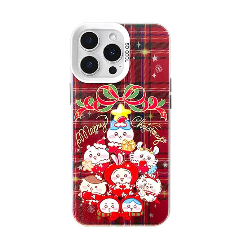 Japanese Cartoon ChiiKawa Merry Xmas Laser Case | Christmas Tree Group - iPhone Case 11 12 13 14 15 16 16e 17 17e Pro Promax