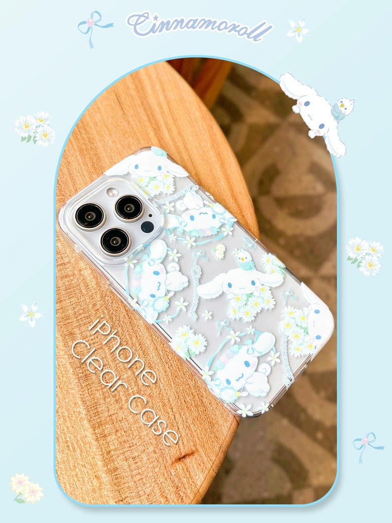 Japanese Cartoon Sanrio | Clean Romantic Daisy Garden Cinnamoroll - iPhone Case 13 14 15 Pro Promax